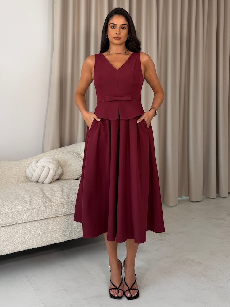 Girl In Mind Red Paloma Cinched Detail Tailored Midi Dress - Image 1 of 5 Girl In Mind Red Paloma Cinched Detail Tailored Midi Dress - Image 1 of 5