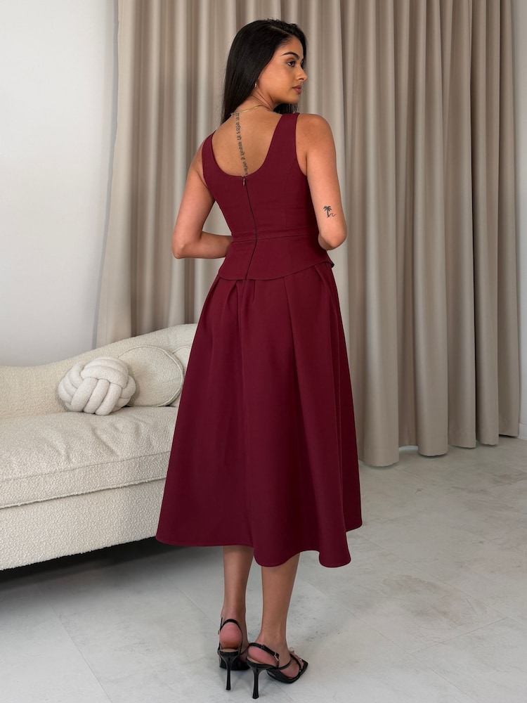 Girl In Mind Red Paloma Cinched Detail Tailored Midi Dress - Image 2 of 5 Girl In Mind Red Paloma Cinched Detail Tailored Midi Dress - Image 2 of 5