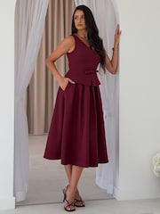 Girl In Mind Red Paloma Cinched Detail Tailored Midi Dress - Image 5 of 5