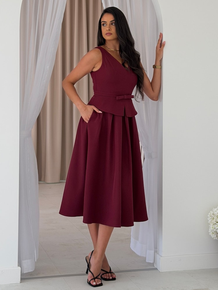 Girl In Mind Red Paloma Cinched Detail Tailored Midi Dress - Image 5 of 5 Girl In Mind Red Paloma Cinched Detail Tailored Midi Dress - Image 5 of 5