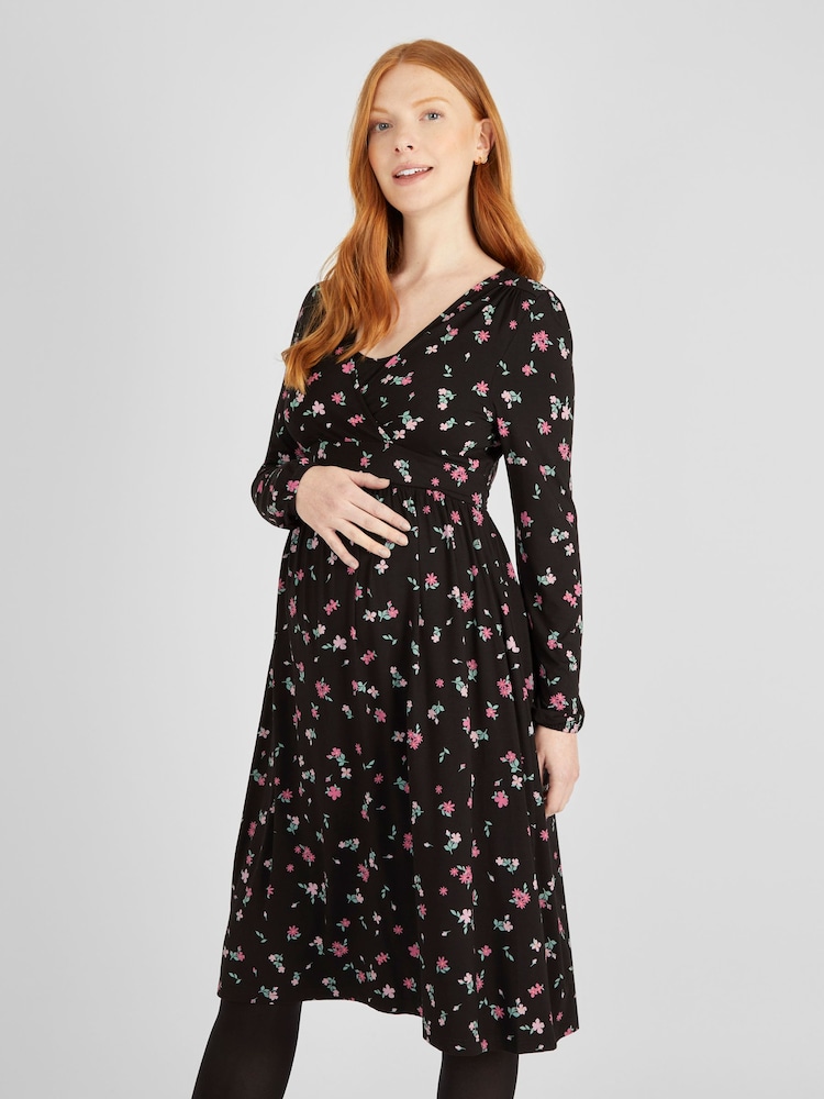 JoJo Maman Bébé Black Maternity & Nursing Wrap Dress - Image 1 of 4