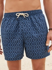 Navy Blue Boho Geo Printed Swim Shorts - Image 1 of 7