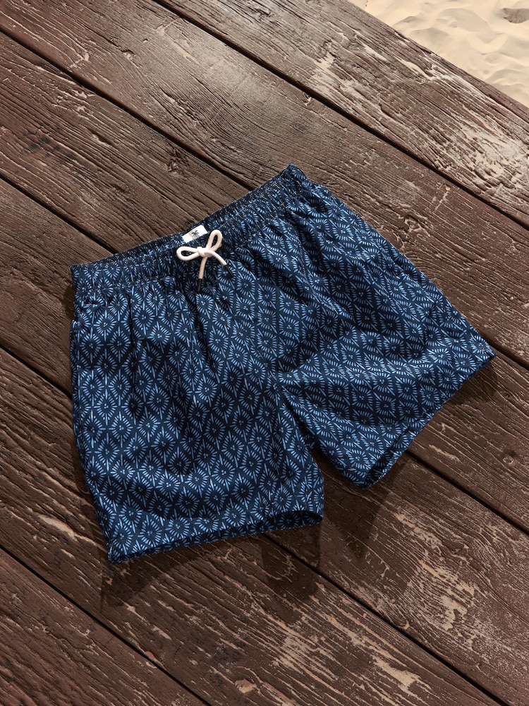 Navy Blue Boho Geo Printed Swim Shorts - Image 2 of 7