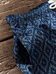Navy Blue Boho Geo Printed Swim Shorts - Image 4 of 7