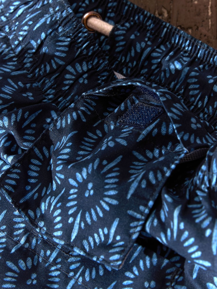 Navy Blue Boho Geo Printed Swim Shorts - Image 7 of 7