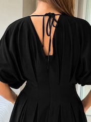 Girl In Mind Black Laura V-Neck Short Sleeve Flowy Midi Dress - Image 6 of 6