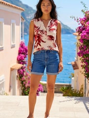 Roman Red Petite Leaf Print Stretch Tunic Top - Image 1 of 4