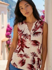 Roman Red Petite Leaf Print Stretch Tunic Top - Image 2 of 4