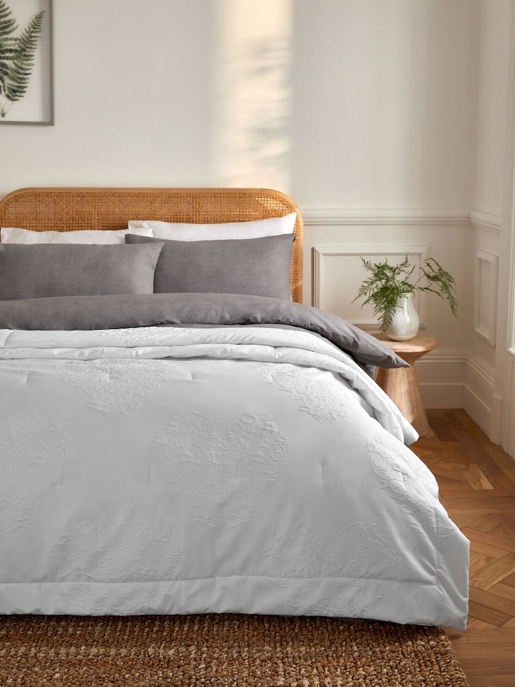 White Embossed Heart Bedspread - Image 1 of 3