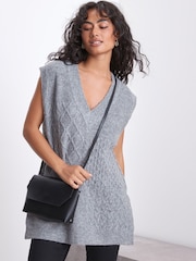 Grey V-Neck Cable Tank - Image 1 of 7