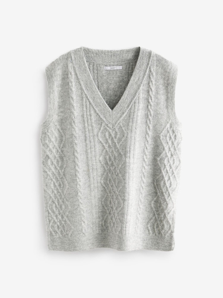 Grey V-Neck Cable Tank - Image 6 of 7
