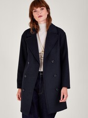 Monsoon Blue Madi Short Double Breasted Coat - Image 1 of 5