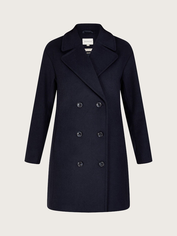 Monsoon Blue Madi Short Double Breasted Coat - Image 5 of 5