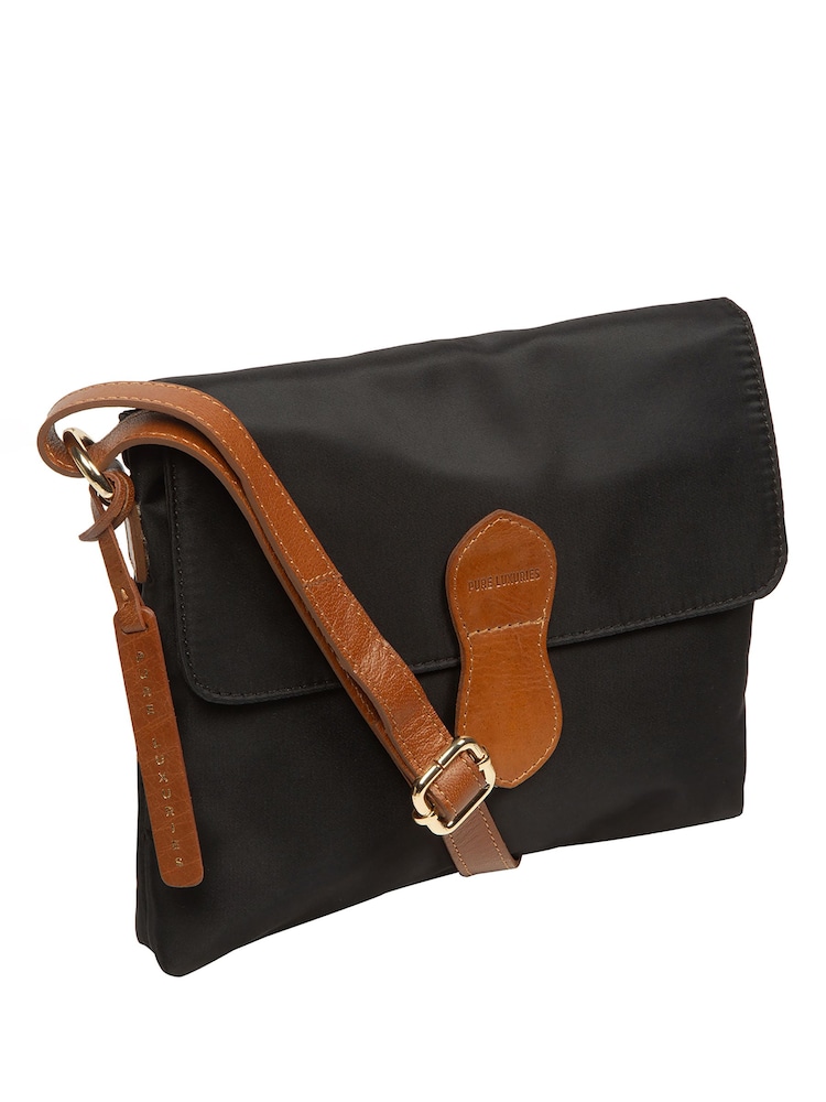 Pure Luxuries London Black/Brown 'Alizee' Canvas & Leather Cross-Body Bag - Image 6 of 6