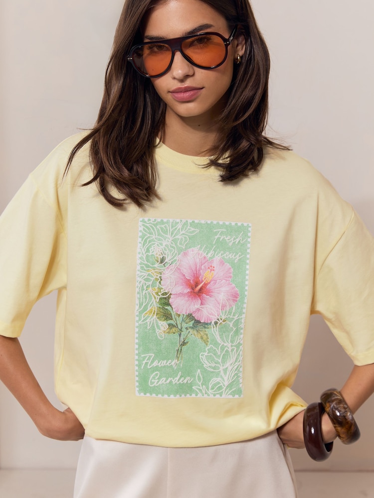 Geel bloemenprint - Lipsy - Oversized T-shirt - Afbeelding 1 van 5