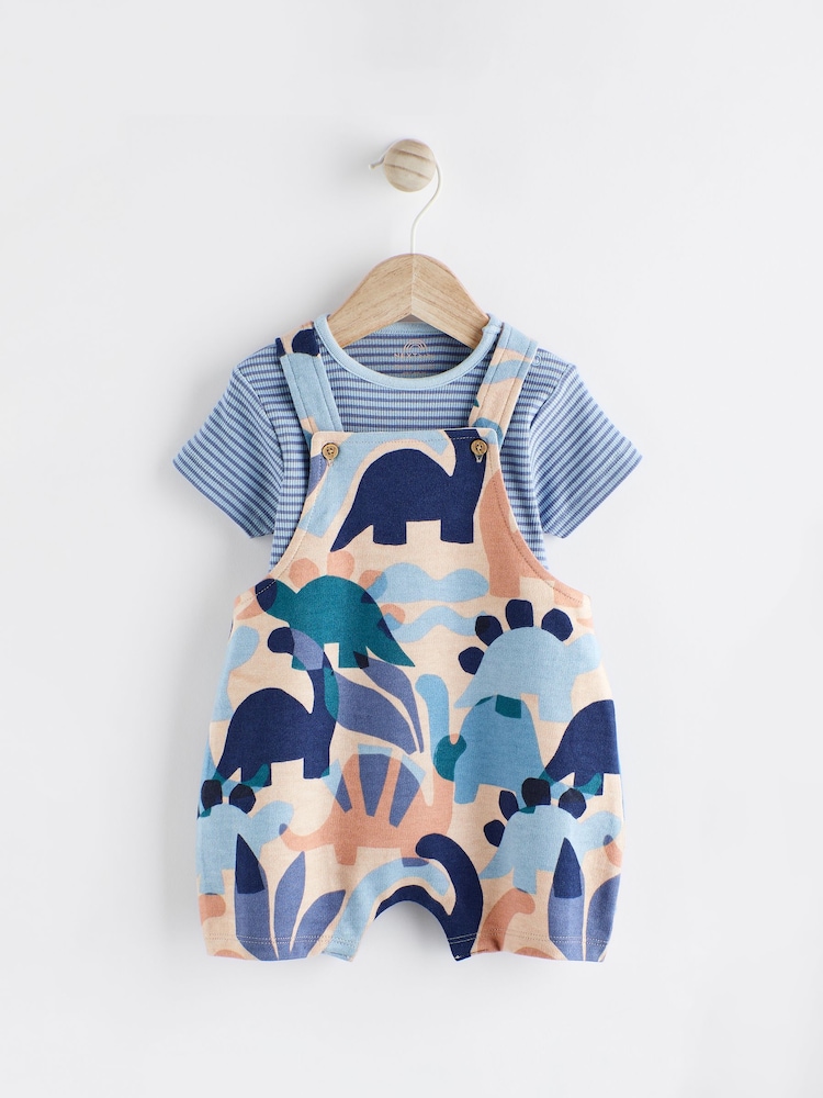 Blue/Neutral Dino Baby Jersey Dungarees and Bodysuit Set (0mths-2yrs) - Image 1 of 8