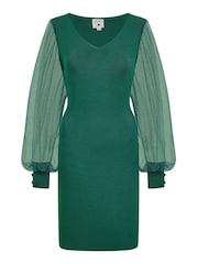 Yumi Green Knitted Body Con Dress With Chiffon Sleeve - Image 5 of 5