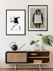 Brookpace Lascelles Black Banksy Flower Thrower Graffiti Wall Art - Image 1 of 2