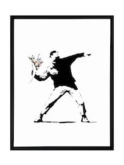 Brookpace Lascelles Black Banksy Flower Thrower Graffiti Wall Art - Image 2 of 2