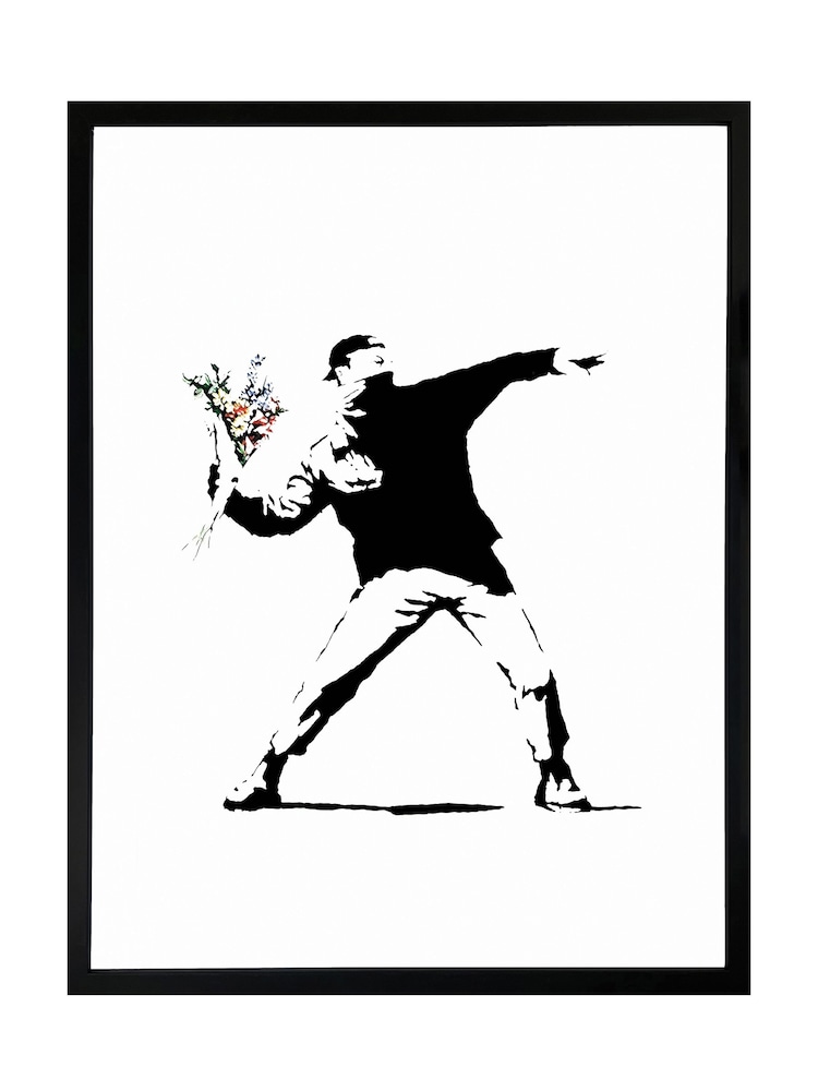 Brookpace Lascelles Black Banksy Flower Thrower Graffiti Wall Art - Image 2 of 2