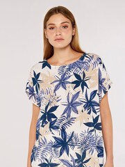 Apricot Blue Ornamental Leaf Short Sleeve Top - Image 1 of 4