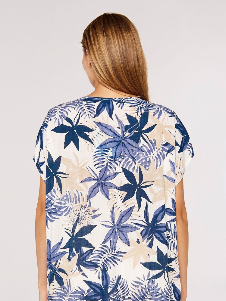 Apricot Blue Ornamental Leaf Short Sleeve Top - Image 2 of 4