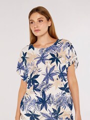 Apricot Blue Ornamental Leaf Short Sleeve Top - Image 3 of 4