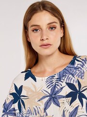 Apricot Blue Ornamental Leaf Short Sleeve Top - Image 4 of 4