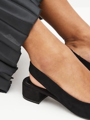 Black Suede Forever Comfort® Leather Slingback Low Block Heels - Image 2 of 8
