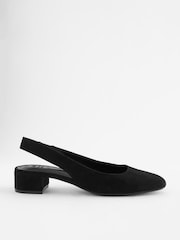 Black Suede Forever Comfort® Leather Slingback Low Block Heels - Image 3 of 8