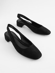 Black Suede Forever Comfort® Leather Slingback Low Block Heels - Image 4 of 8