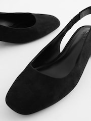 Black Suede Forever Comfort® Leather Slingback Low Block Heels - Image 6 of 8