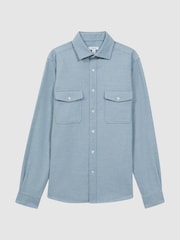 Reiss Soft Blue Melange Chaser Button-Through Twin Pocket Overshirt - Image 2 of 4