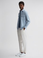 Reiss Soft Blue Melange Chaser Button-Through Twin Pocket Overshirt - Image 3 of 4