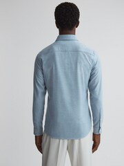 Reiss Soft Blue Melange Chaser Button-Through Twin Pocket Overshirt - Image 4 of 4