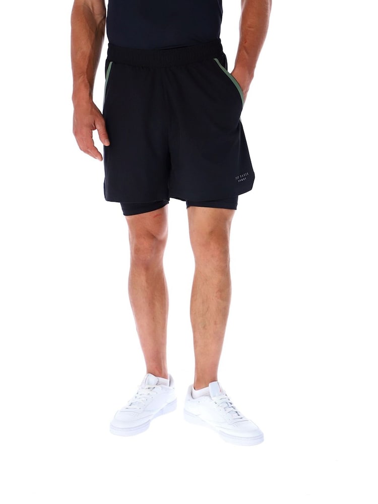 Ted Baker Sport Black 2 In 1 Running Shorts - Image 1 of 4 Ted Baker Sport Black 2 In 1 Running Shorts - Image 1 of 4