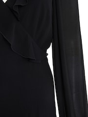 Quiz Black Midaxi Chiffon Dress With Frill Detail And Balloon Sleeve - Image 4 of 4