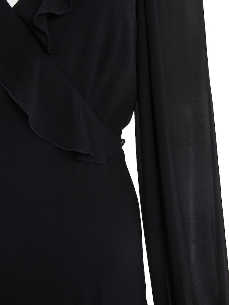 Quiz Black Midaxi Chiffon Dress With Frill Detail And Balloon Sleeve - Image 4 of 4