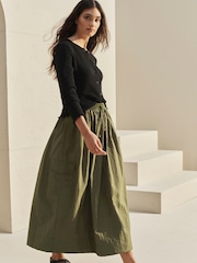 Khaki Green Parachute Midi Skirt - Image 1 of 6