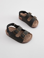 Black Wide Fit (G) Double Buckle Cushioned Footbed Sandals - Image 1 of 5