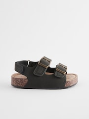 Black Wide Fit (G) Double Buckle Cushioned Footbed Sandals - Image 2 of 5
