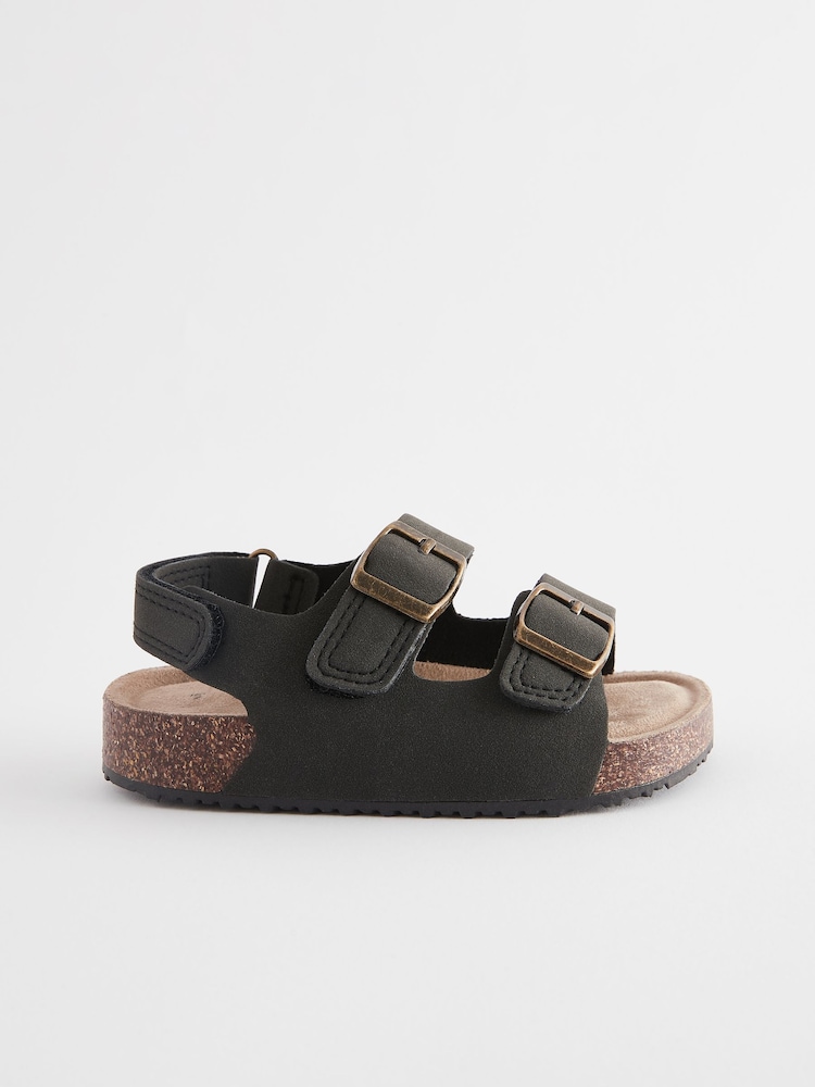 Black Wide Fit (G) Double Buckle Cushioned Footbed Sandals - Image 2 of 5