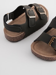Black Wide Fit (G) Double Buckle Cushioned Footbed Sandals - Image 3 of 5