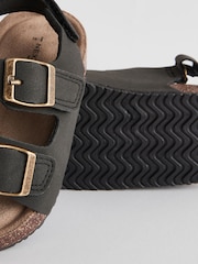 Black Wide Fit (G) Double Buckle Cushioned Footbed Sandals - Image 4 of 5