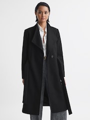Reiss Black Freja Petite Tailored Wool Blend Longline Coat - Image 1 of 7