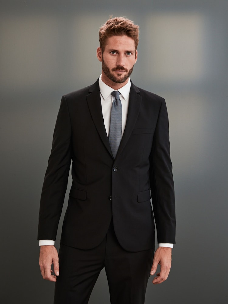 Black Slim Signature Tollegno Italian Wool Suit Jacket - Image 1 of 9