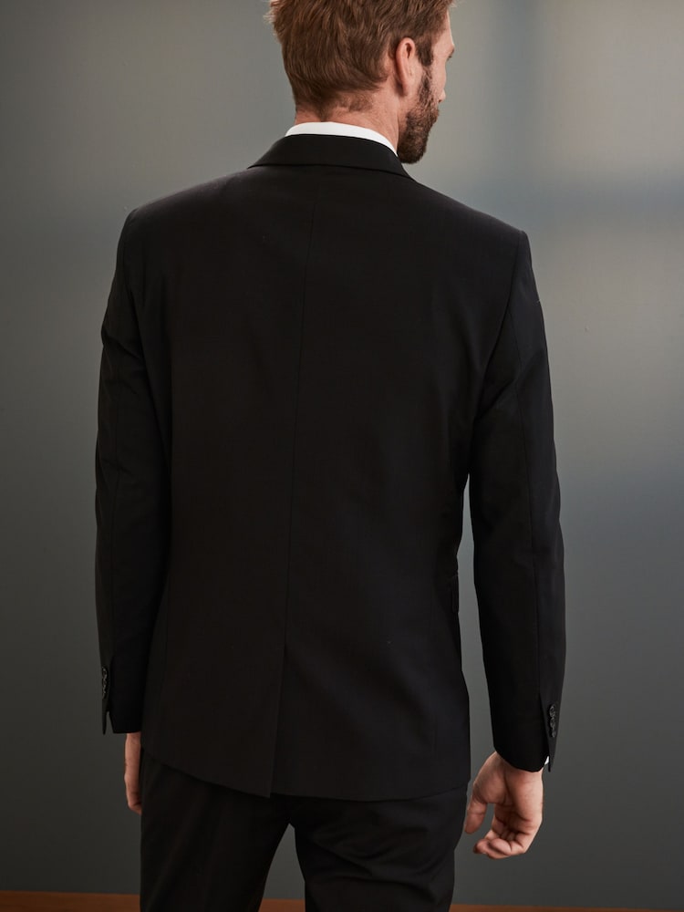 Black Slim Signature Tollegno Italian Wool Suit Jacket - Image 3 of 9