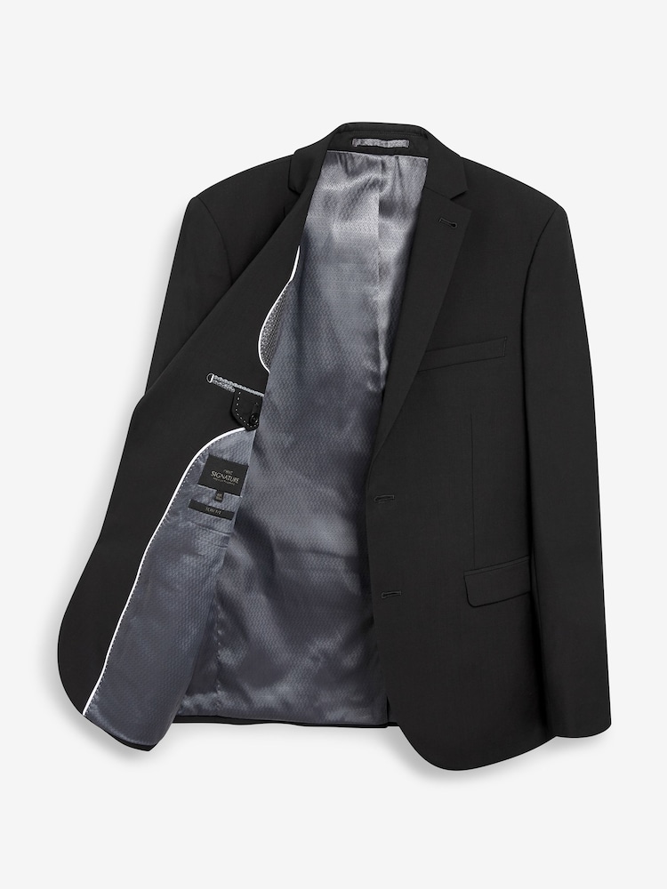 Black Slim Signature Tollegno Italian Wool Suit Jacket - Image 9 of 9