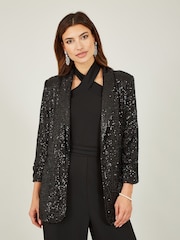 Yumi Black Sequin Blazer With Pockets - Image 1 of 5