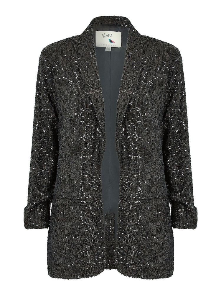 Yumi Black Sequin Blazer With Pockets - Image 5 of 5